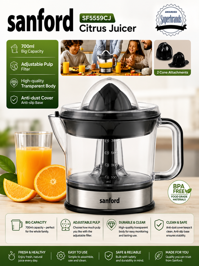 Sanford - Adjustable Pulp Citrus Juicer Product Description
